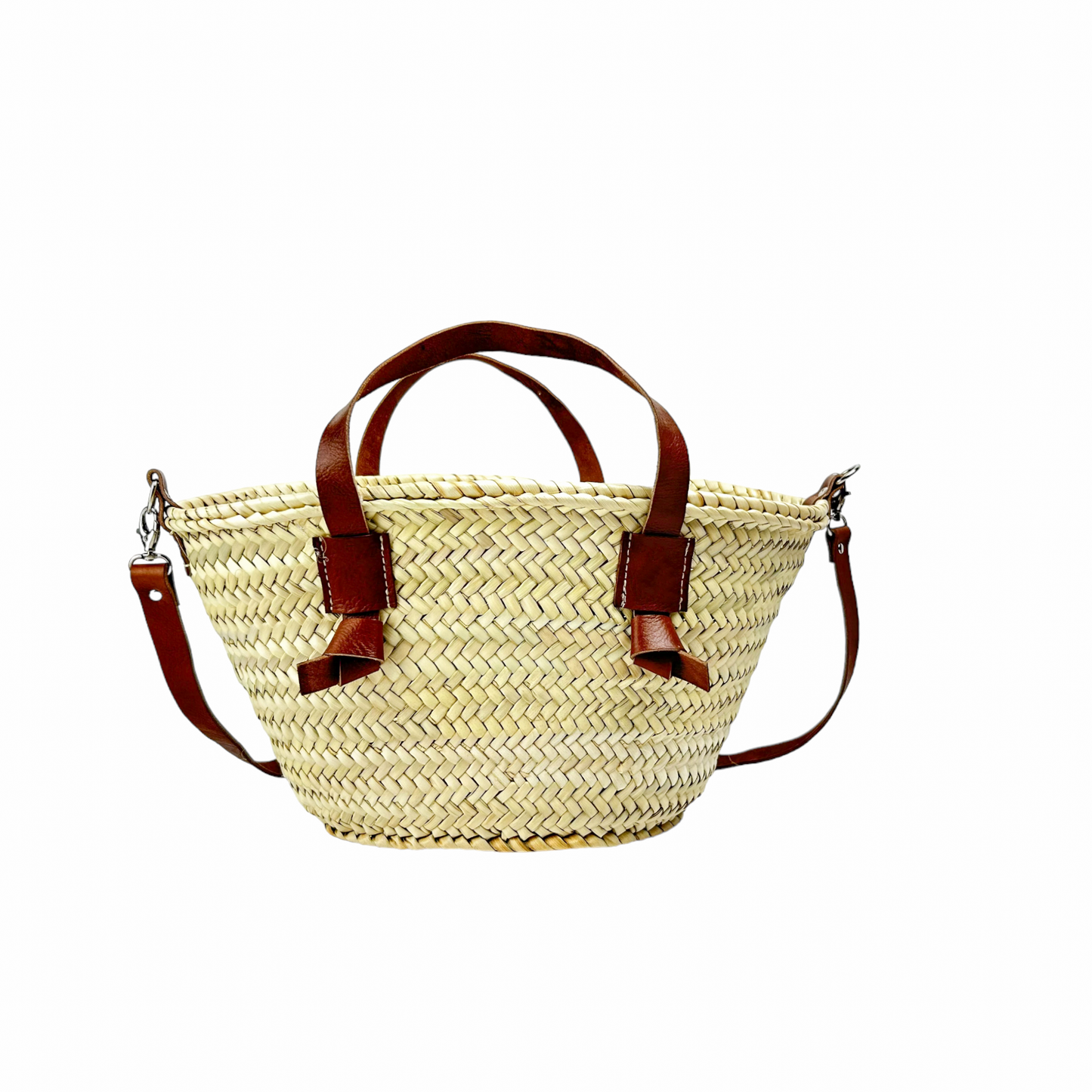 STRAW BAG Handmade with leather, French Market Basket