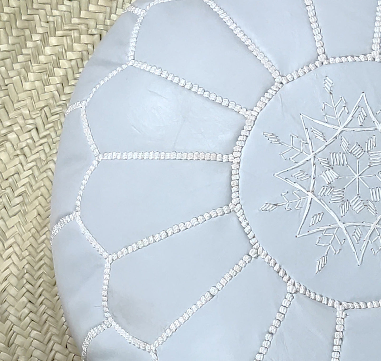 Moroccan POUF with White Stitching Leather Pouf Ottoman Pouf Morrocan Leather Pouf Moroccan Pouffe