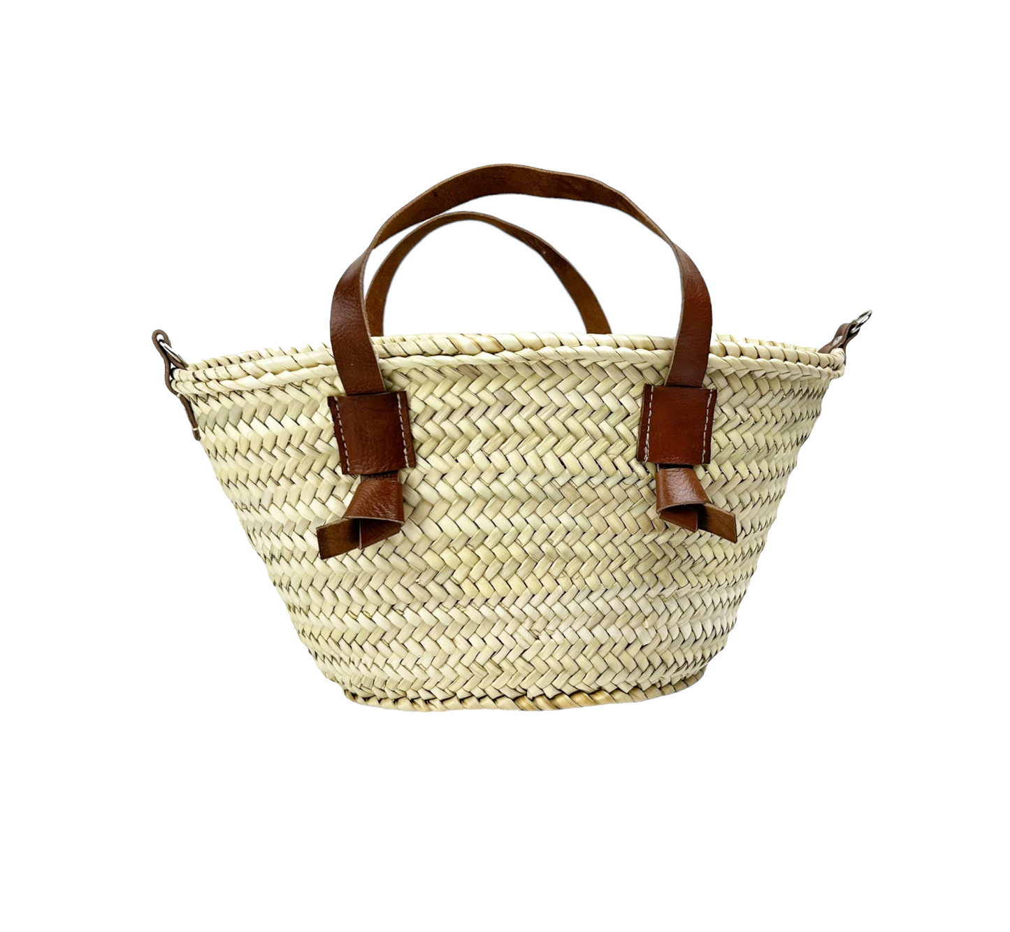 STRAW BAG Handmade with leather, French Market Basket