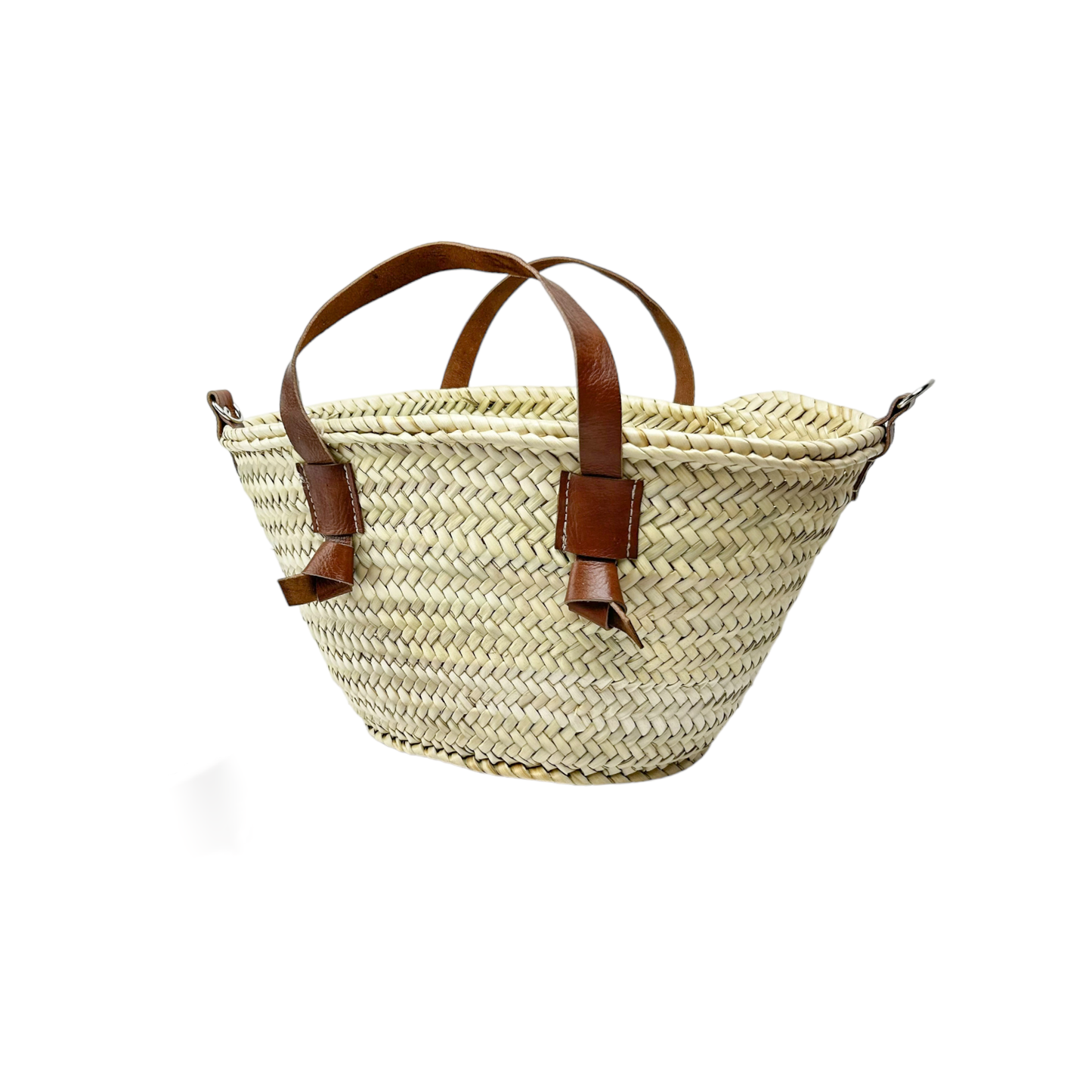 STRAW BAG Handmade with leather, French Market Basket