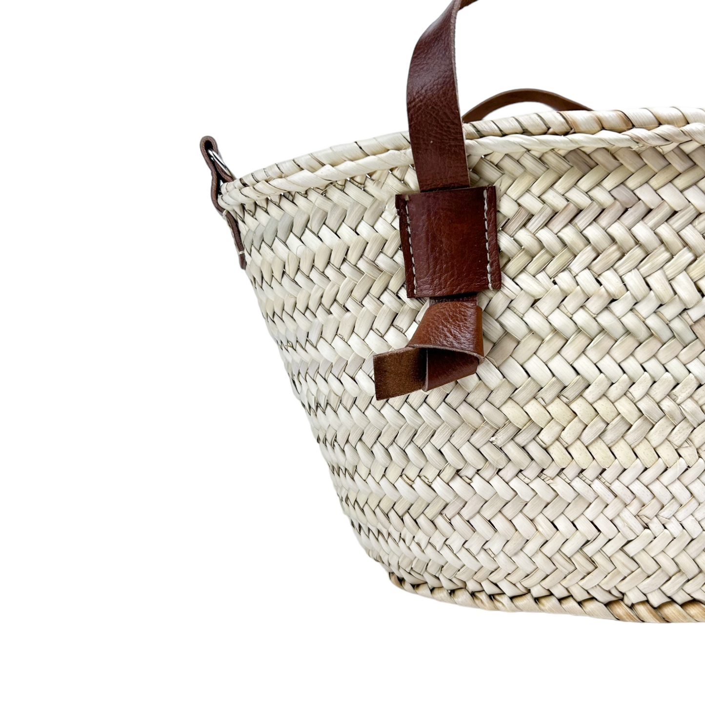 STRAW BAG Handmade with leather, French Market Basket