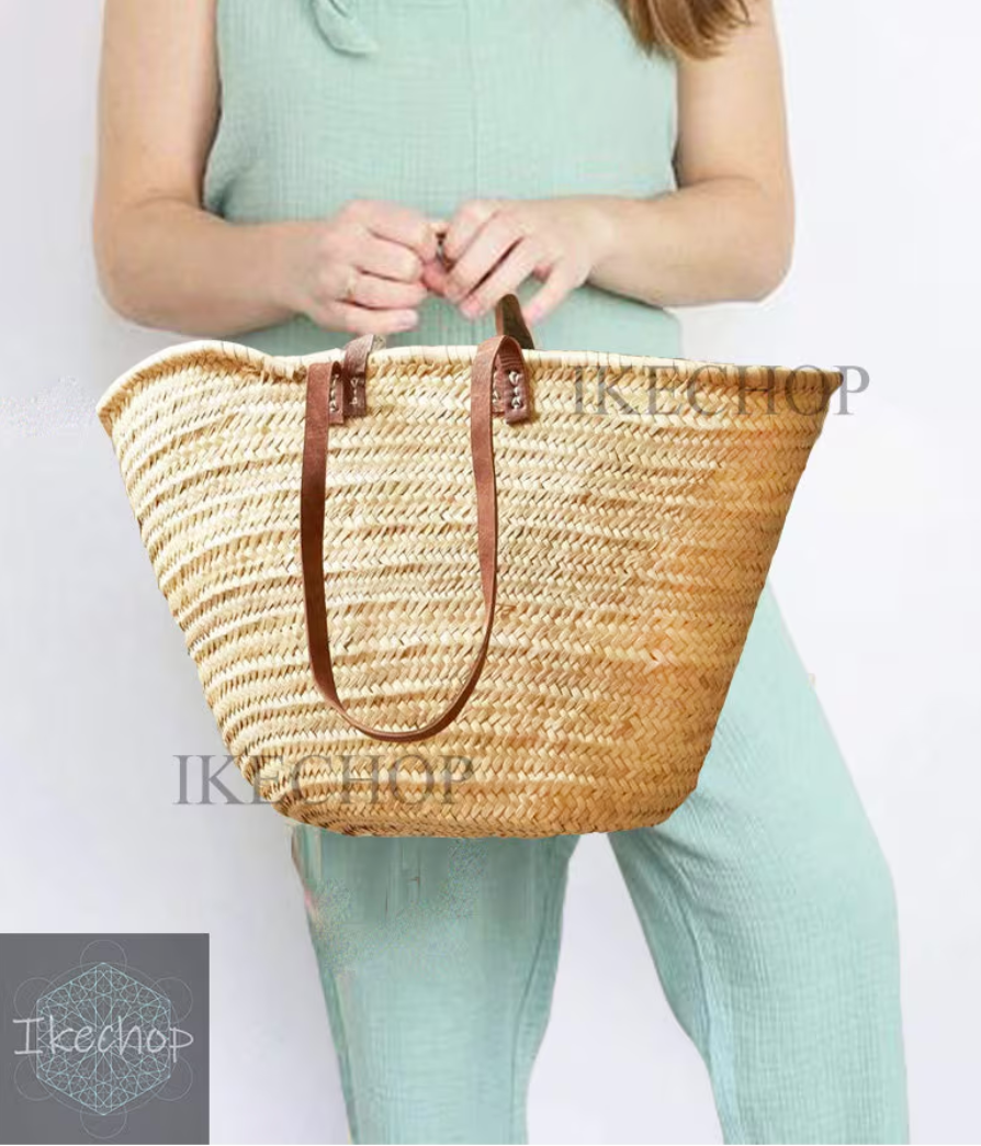 50% Off Handmade Personalized Straw Bag with Leather Handles – French Market Basket, French Market Bag, Straw Basket, Grocery Market Bag