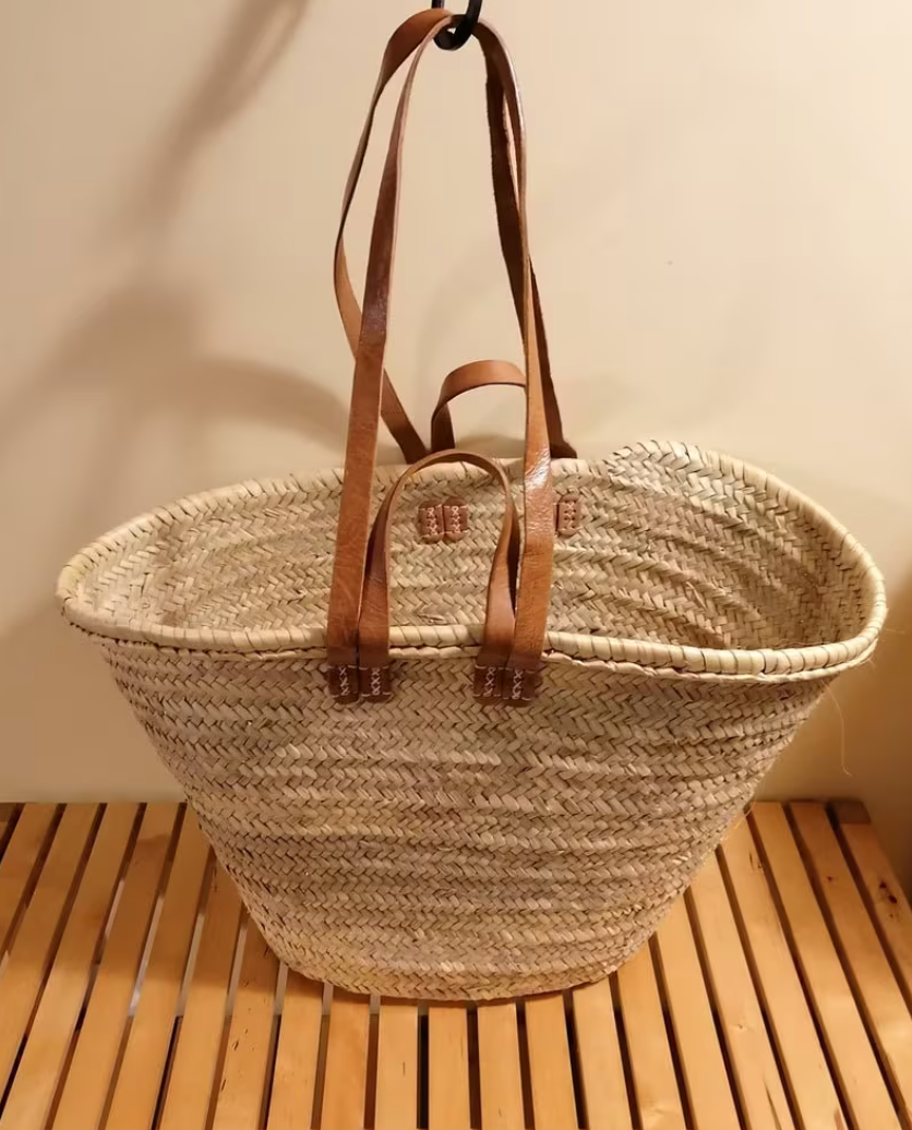 50% Off Handmade Personalized Straw Bag with Leather Handles – French Market Basket, French Market Bag, Straw Basket, Grocery Market Bag