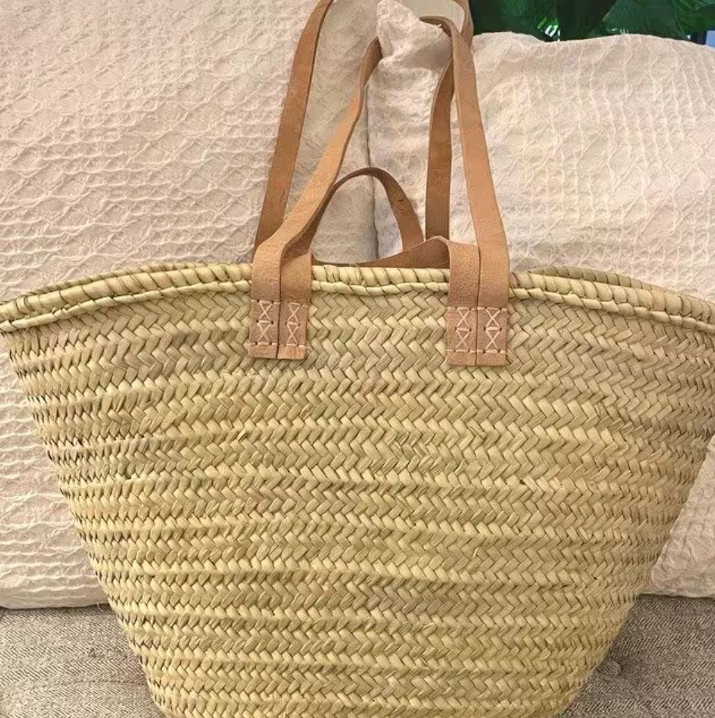 50% Off Handmade Personalized Straw Bag with Leather Handles – French Market Basket, French Market Bag, Straw Basket, Grocery Market Bag