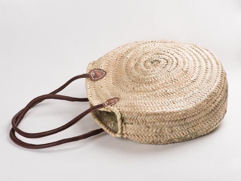 STRAW BAG Handmade with leather, French Market Basket