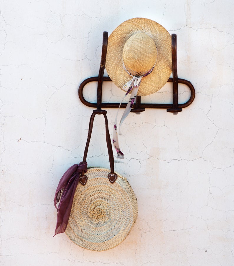 STRAW BAG Handmade with leather, French Market Basket