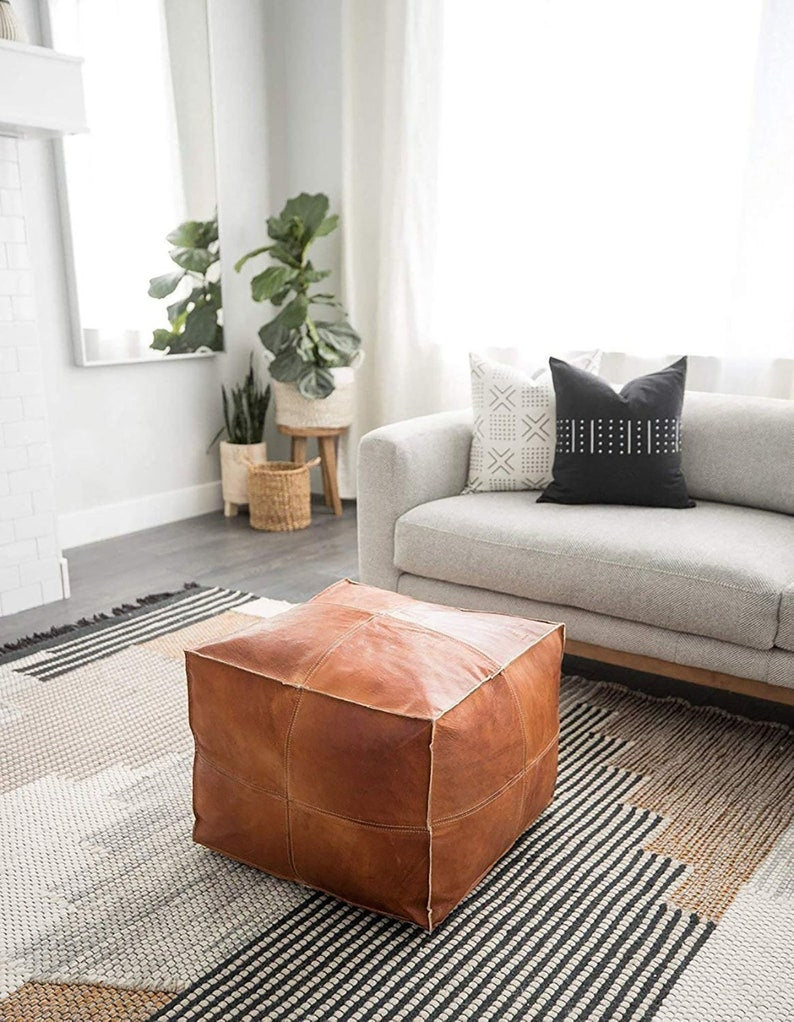 Moroccan Square Leather Pouf