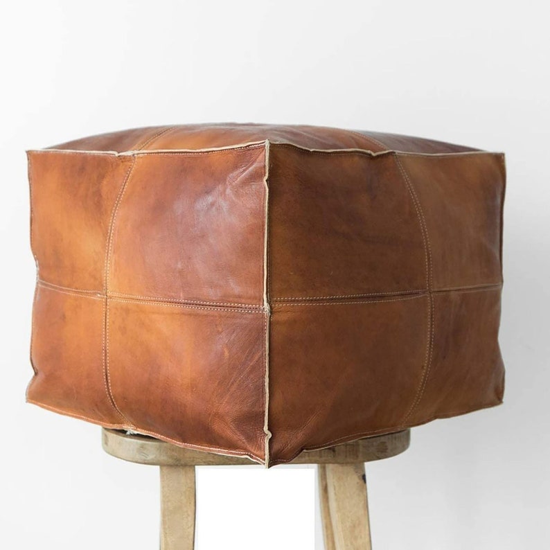 Moroccan Square Leather Pouf